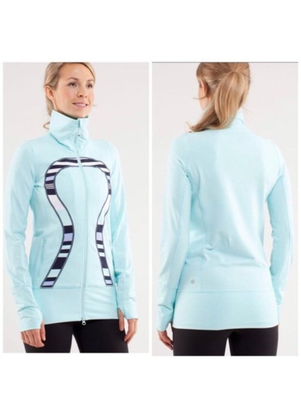 Lululemon | "Heathered Aquamarine / Discover Stripe" In Stride Jacket | Size 8